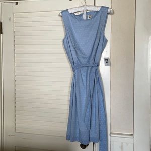 Anne Klein (69% Cotton/31% Poly) lt blue Swiss Dot lined sleeveless dress,10 NWT